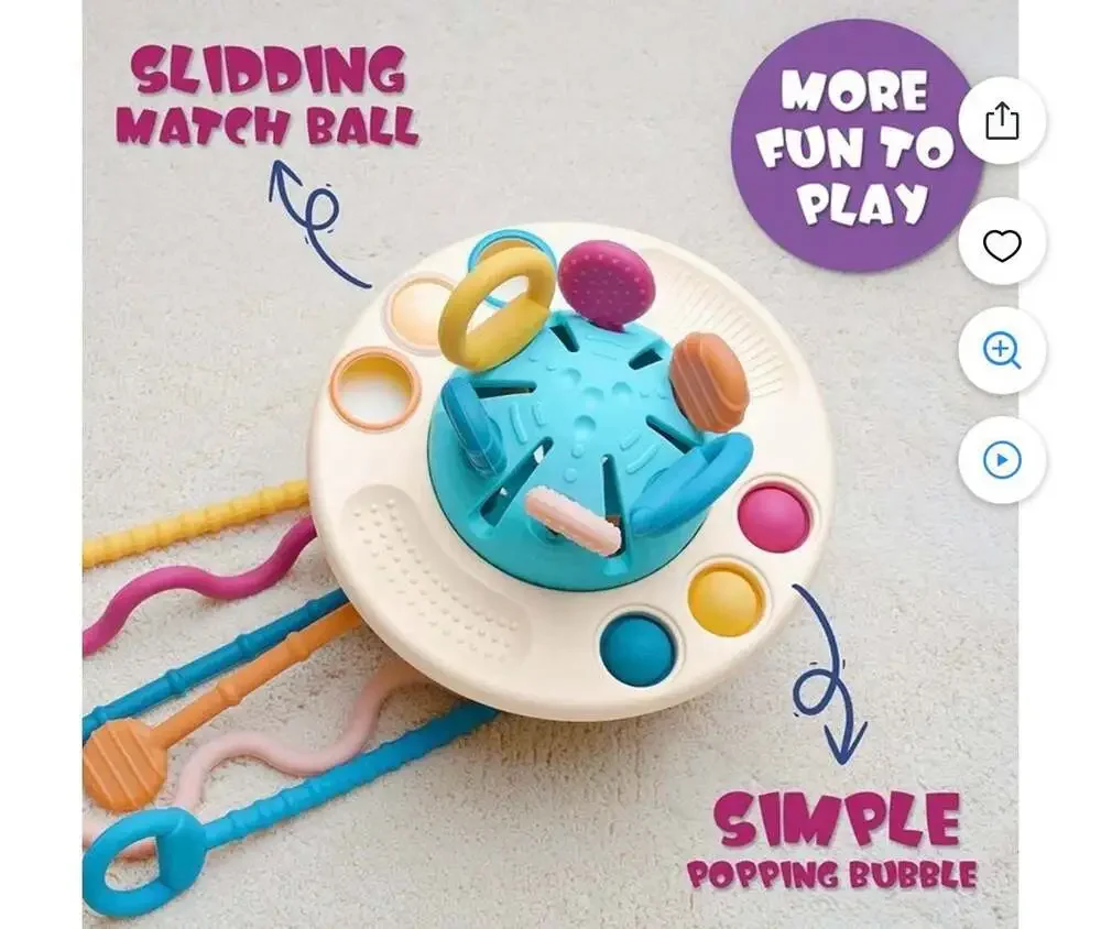 Montessori Baby Sensory UFO Activity Toy with Pull Strings and Popping Bubbles